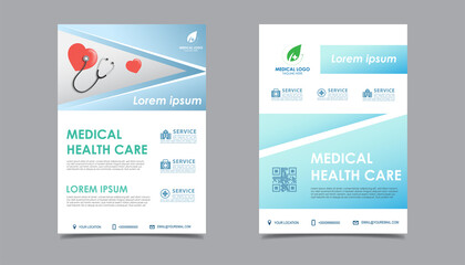 Fototapeta na wymiar Medical health care flyer brochure template design, flyer template of health care with white background for text, space for picture and blue lines decoration. vector illustration 