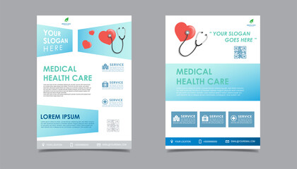 Medical health care flyer brochure template design, flyer template of health care with white background for text, space for picture and blue lines decoration. vector illustration 