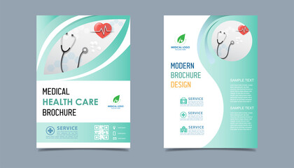 Medical health care flyer brochure template design, flyer template of health care with white background for text, space for picture and blue lines decoration. vector illustration 