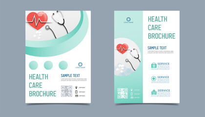 Medical health care flyer brochure template design, flyer template of health care with white background for text, space for picture and blue lines decoration. vector illustration 