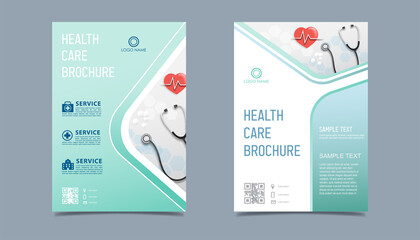 Medical health care flyer brochure template design, flyer template of health care with white background for text, space for picture and blue lines decoration. vector illustration 
