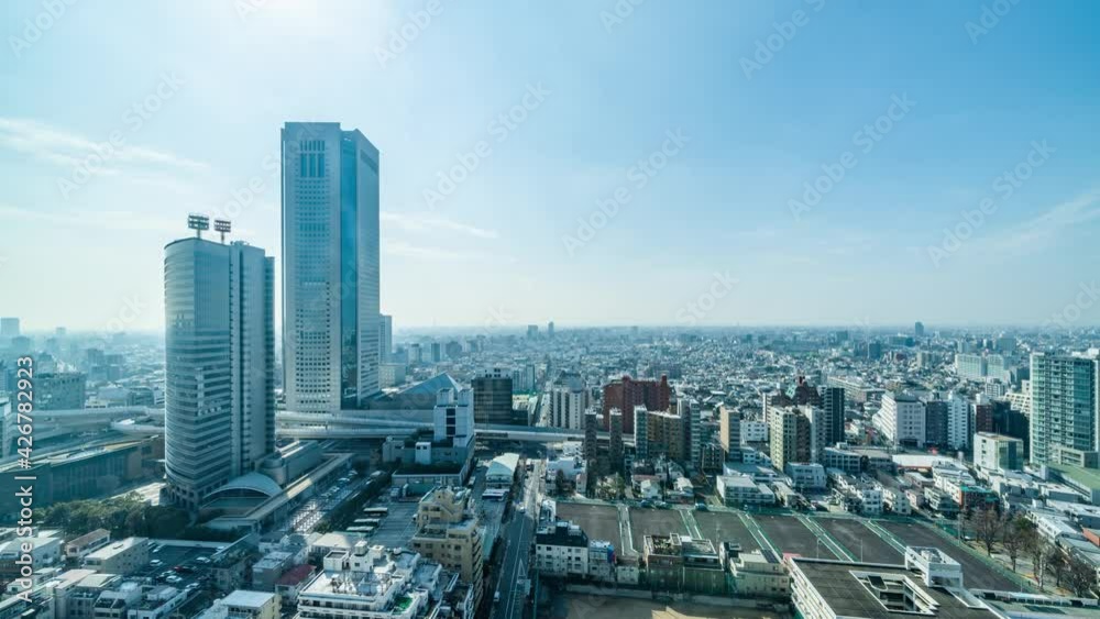 Aufkleber 東京の都市景観と道路　俯瞰　タイムラプス　ズームイン