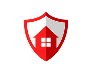 Red shield protection and house in the middle