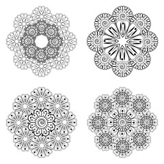 Set of Mehndi flower for henna, mehndi, tattoo, decoration. decorative ornament in ethnic oriental style. coloring book page.