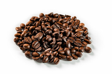 Roasted coffee ground on isolated white background