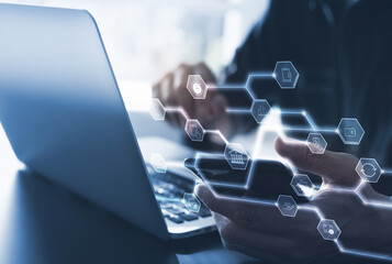 Digital banking, internet payment, online shopping,  digital marketing, financial technology Fintech, E wallet concept