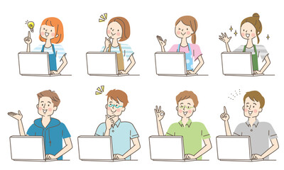 コンピューターで作業している若い男性と女性のセット