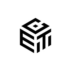CET hexagon letter logo design cube. Initial three letters template logo