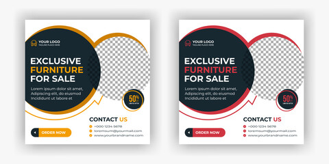 Furniture instagram social media post template. Minimal promotion sale instagram banner templates. square social media promotion templates. Vector illustration for instagram post