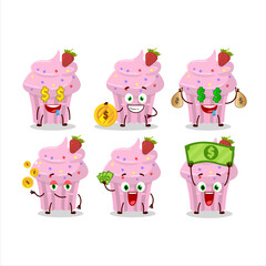 Strawberry muffin cartoon character with cute emoticon bring money