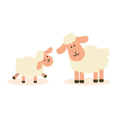 A sheep with a lamb on a white isolated background. Vector flat illustration
