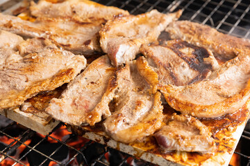 Grilled beef steak on marble stone