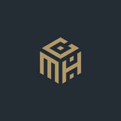 MCH hexagon letter logo design cube. Initial three letter template logo