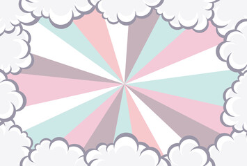 雲と空のコミック風のパステルカラーの背景素材