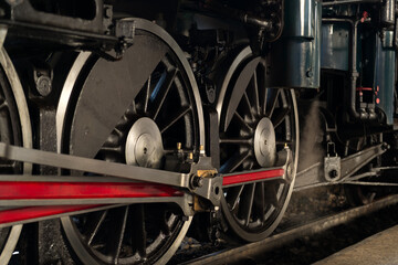 Fototapeta premium Wheel arrangement and Treadle of Pacific type steam locomotives on track.