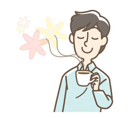 飲み物を飲んでリラックスする男性