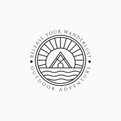 Outdoor vacation minimalist cabin vector illustration design. Simple modern cottage logo concept.