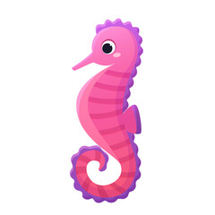 Pink seahorse vector image. The illustration is isolated on a white background. Cute beautiful sea bunny in cartoon style.
