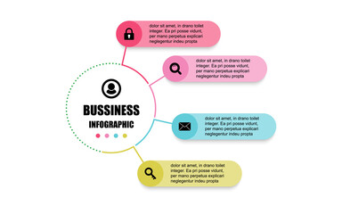 Presentation business infographic design template with circle 4 options. Vector design concept label banner elements presentation 4 steps. The thin line infographics design presentation four steps.