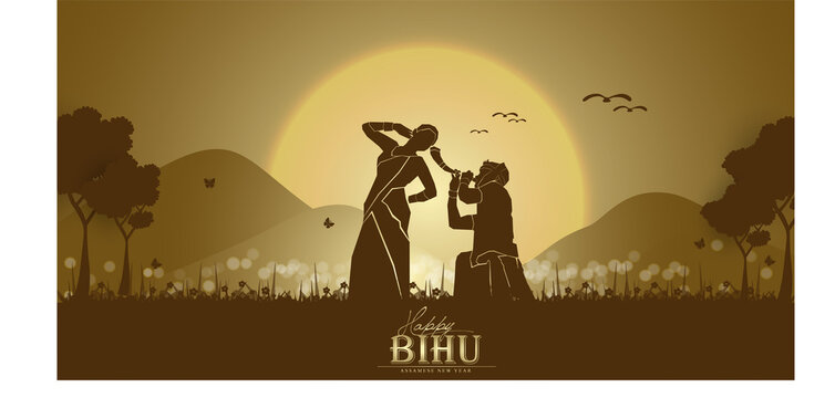 Traditional background for religious holiday festival of Assamese New Year Bihu.