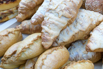 Patties and croissants with sweet fondant and nuts