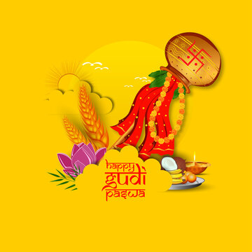 Happy Gudi Padwa, Gudi Padwa celebration of India.vector illustration