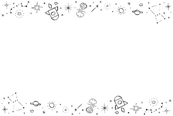 モノクロのかわいい手描きの宇宙フレーム
