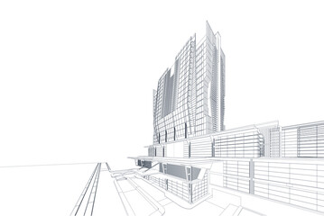 3d wireframe of building. sketch design.Vector