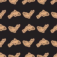 Seamless luxury pattern with whales in simple style. Good for backgrounds and prints. Vector illustration.