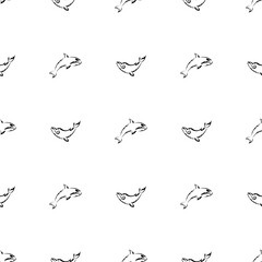 Seamless Black and White Pattern with Whales in Simple Style. Good for backgrounds and prints. Vector