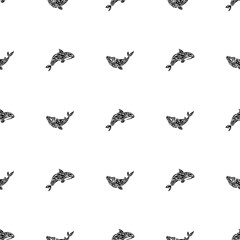 Fototapeta na wymiar Seamless Black and White Pattern with Whales in Simple Style. Good for clothing and textiles. Vector illustration.