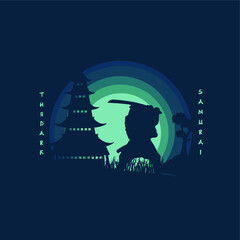 Obraz premium Illustration Silhouette Samurai Warrior Japan Template with Sword, Perfect for T-shirt, Hoodie, etc