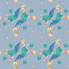 Two swimming mermaid pattern