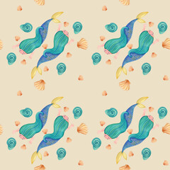 Two swimming mermaid pattern