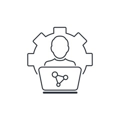 Social media user. Remote working person. Vector linear icon isolated on white background.