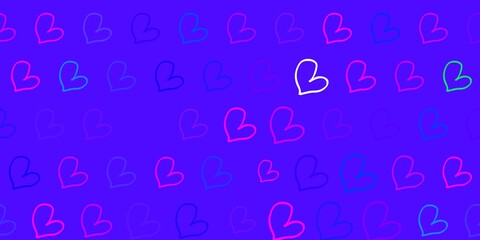 Light Pink, Blue vector background with hearts.