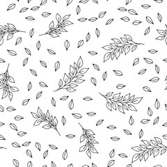 Fototapeta premium Vector seamless pattern with hand drawn branch and leaves on white background.