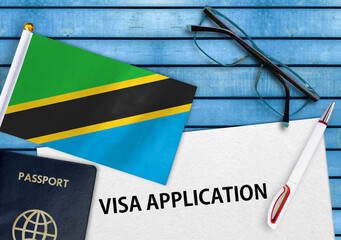 Visa application form and flag of Tanzania
