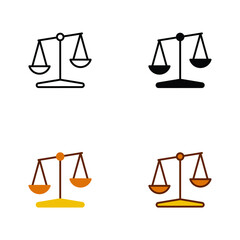 Libra icon on different style. Outline, solid, flat, filled outline. Scale, balance, comparison, compare, legal, law, justice, weight concept. Vector illustration isolated on white background. EPS 10.