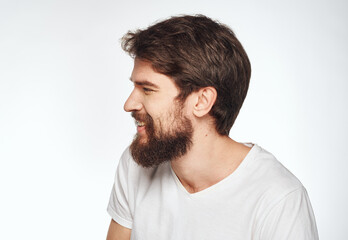 Fototapeta premium man on white background cropped view white t-shirt Copy Space