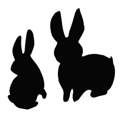親子のウサギの黒いシルエットのイラスト