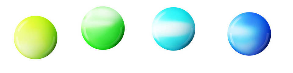 Set with glass colorful balls. Glossy realistic ball, 3D abstract vector illustration highlighted on a white background. Big metal bubble with shadow