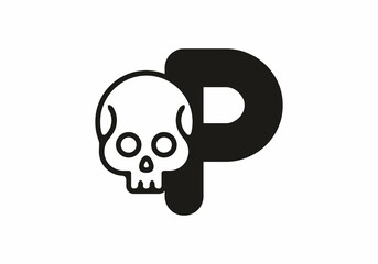 Black P initial letter with skull head