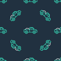 Line Pickup truck icon isolated seamless pattern on black background. Vector