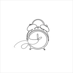 hand drawn doodle alarm clock illustration with continuous line art style vector
