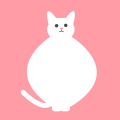 鏡餅のようなぽっちゃり白猫のイラスト
 Sitting white chubby cat illustration