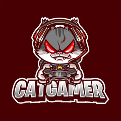 Cat Gamer mascot logo illustration