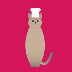 コック帽をかぶった茶色の猫のイラスト 
Sitting brown cat with chef hat
