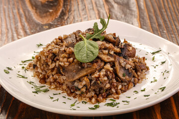 Boiled buckwheat with roasted mushrooms