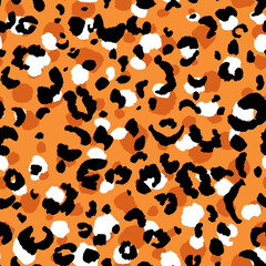 Abstract modern leopard seamless pattern. Animals trendy background. Orange and black decorative vector stock illustration for print, card, postcard, fabric, textile. Modern ornament of stylized skin